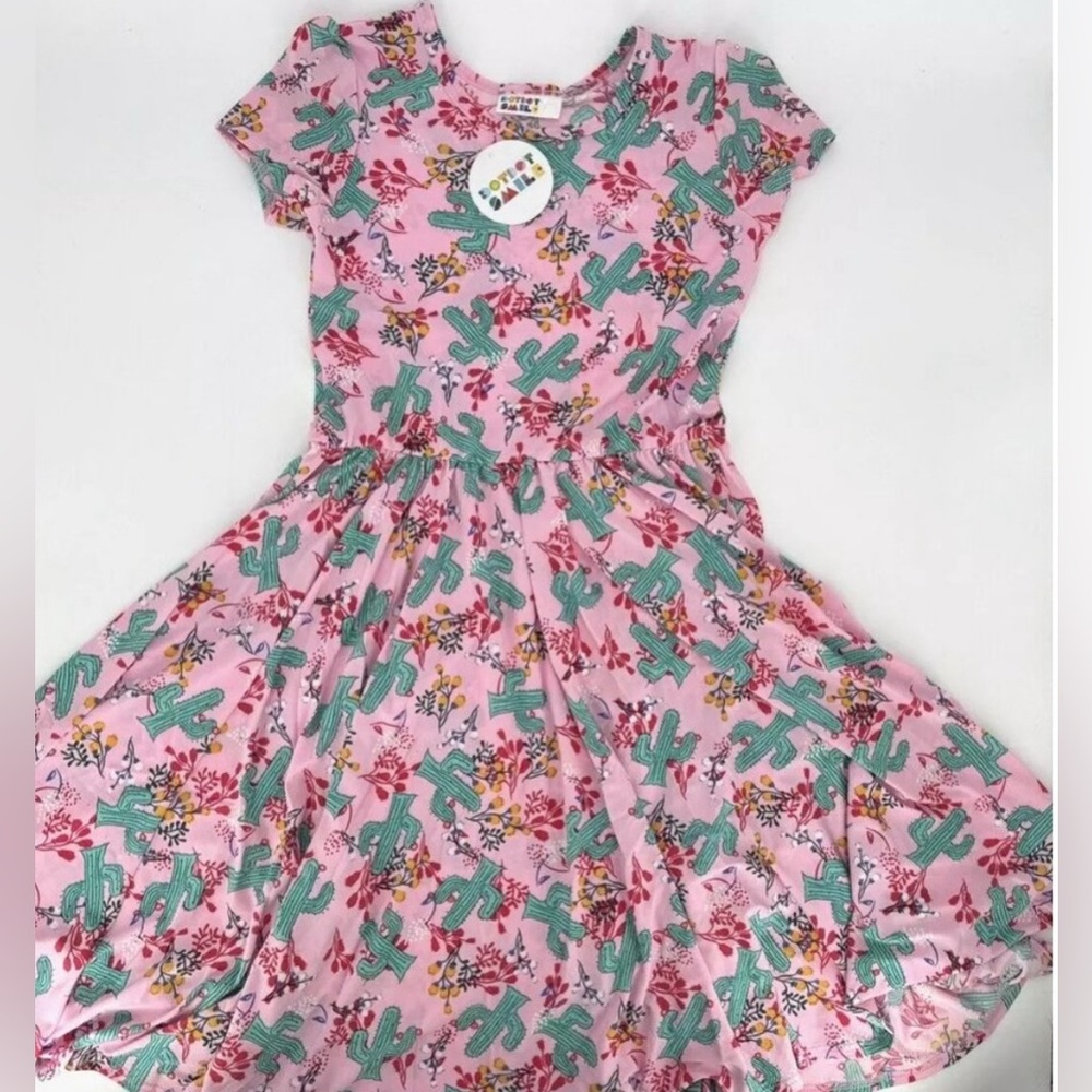 Dot Dot Smile Girl's Cap Sleeve Dress sz 7 Short Sleeve Pink Cactus Print NWT